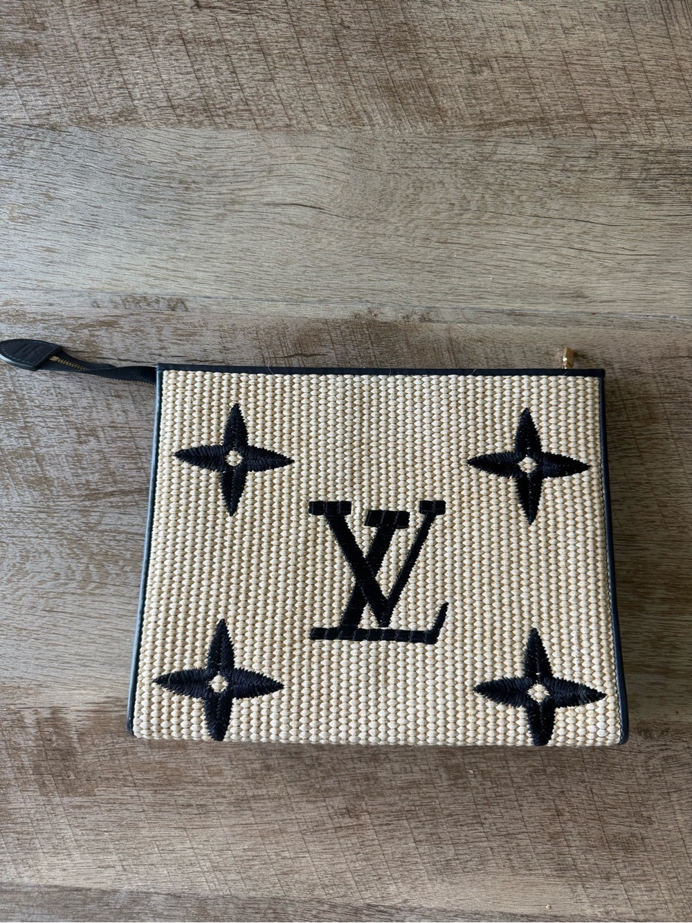 Louis Vuitton - Raffia Monogram Clutch - Beige & Navy